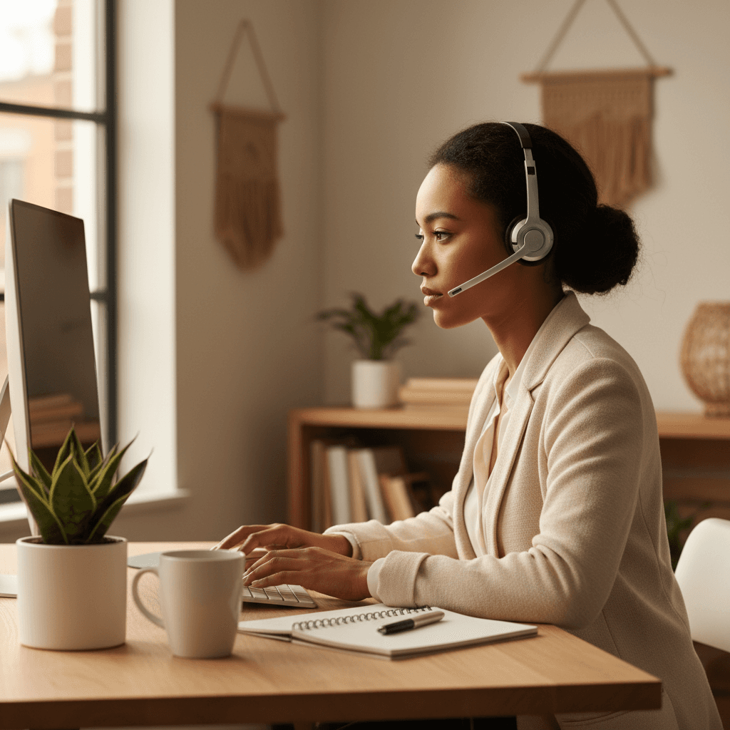 IT support specialist assisting customer via video call