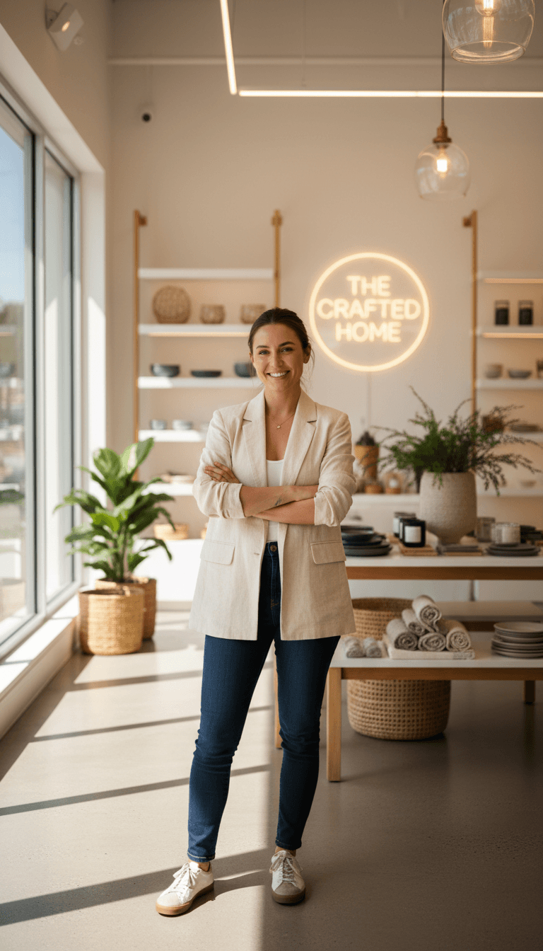 Business owner looking out storefront window