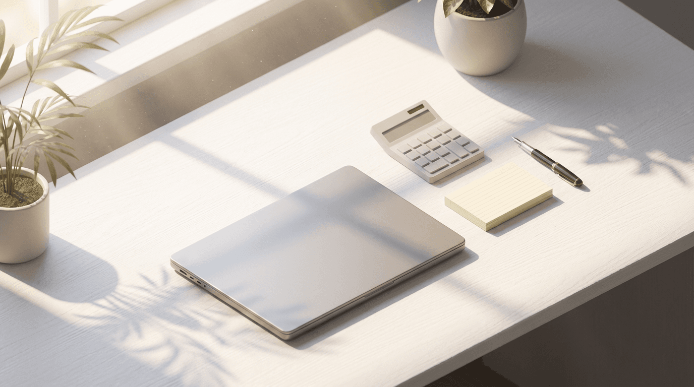 Calculator and budget notes on desk showing transparent pricing