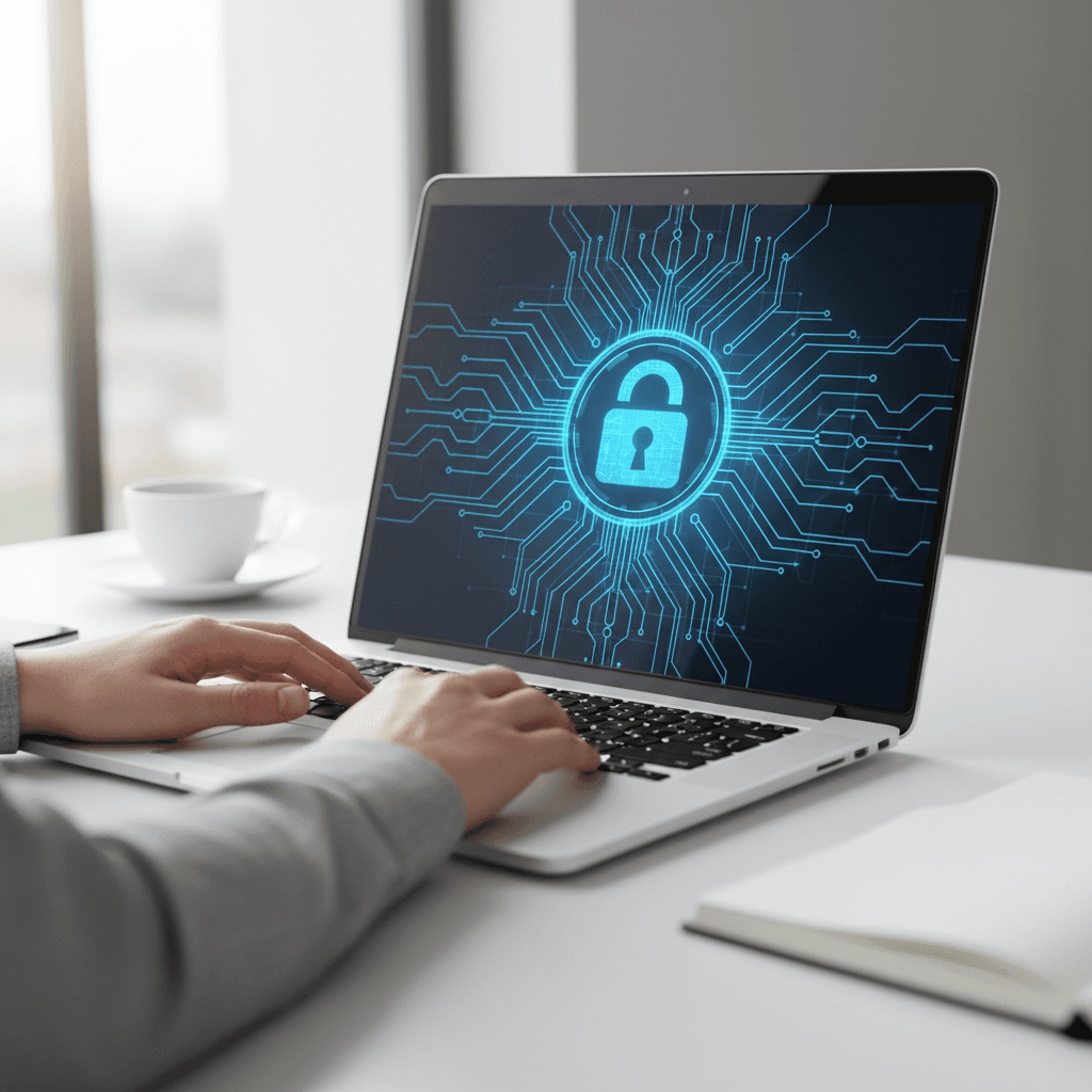 Computer security lock icon on monitor screen