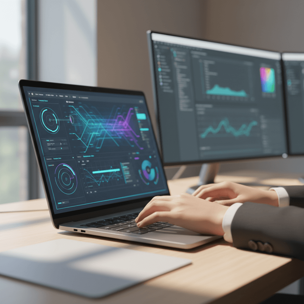IT professional monitoring system dashboards on multiple screens